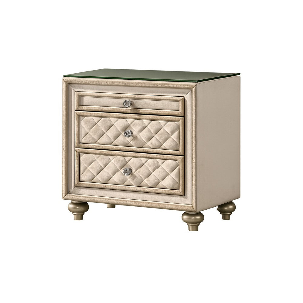 Queen Bedroom Set, Upholstered Design, Beige Brown, 3pc w 2 Nightstands
