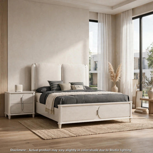 Queen Bedroom Set, Light Gray Pearl White, 2pc w Nightstand