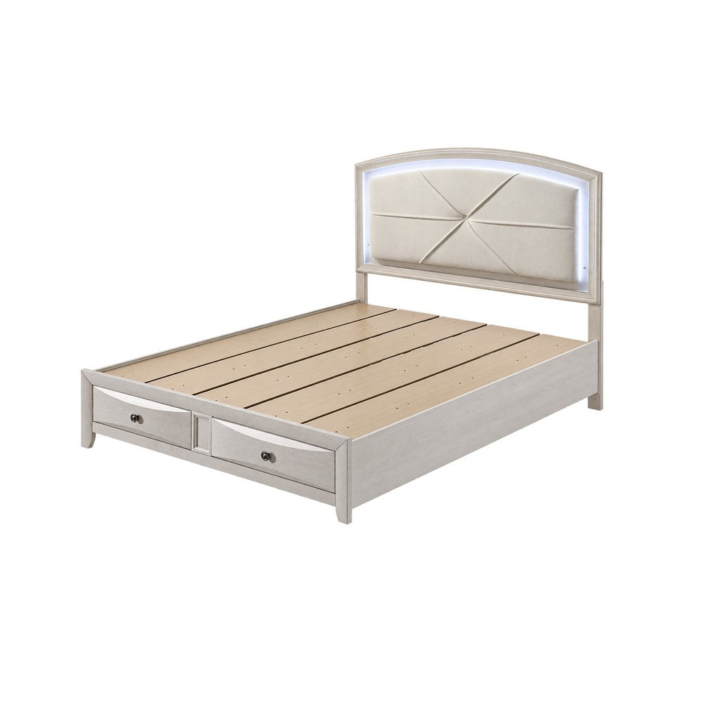 Queen Bedroom Set, Antique White Zinc, 5pc w 2 Nightstands, Dresser