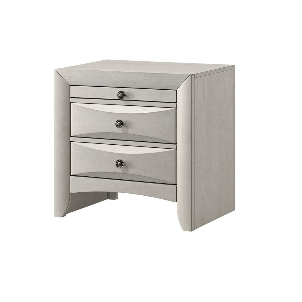Queen Bedroom Set, Antique White Zinc, 5pc w 2 Nightstands, Dresser