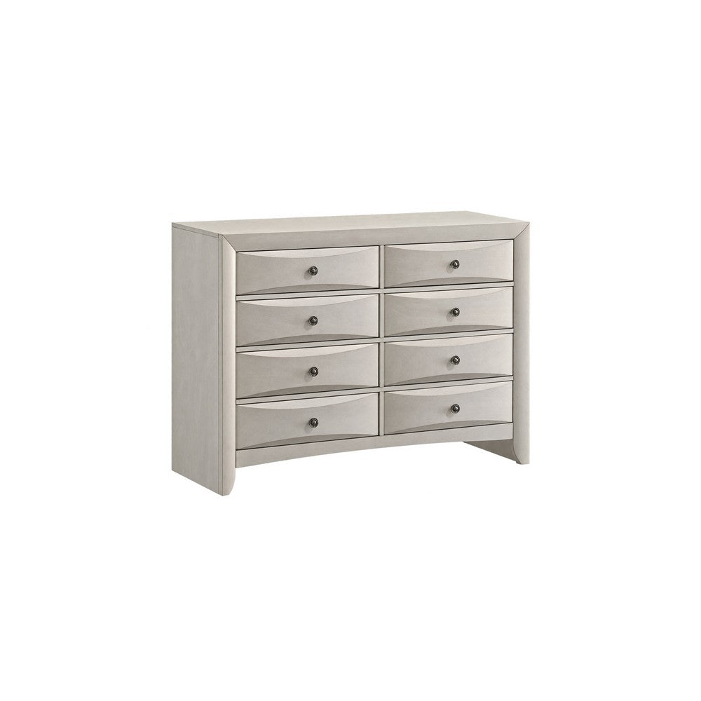 Queen Bedroom Set, Antique White Zinc, 5pc w 2 Nightstands, Dresser