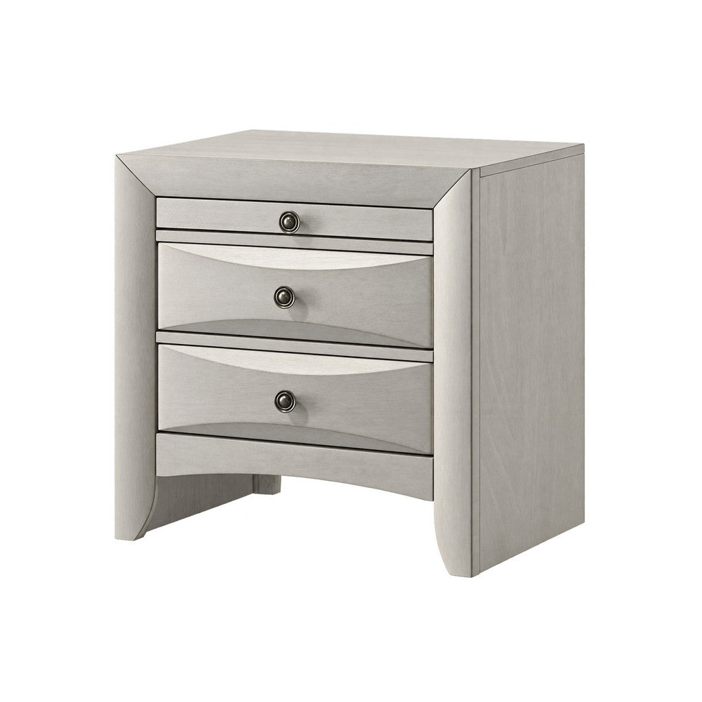 Queen Bedroom Set, Antique White Zinc, 4pc w 2 Nightstands, Dresser