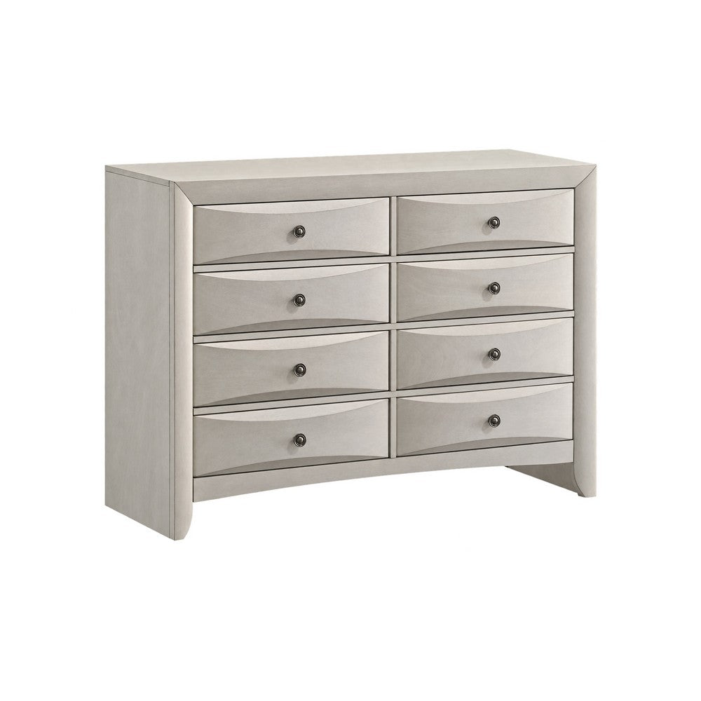 Queen Bedroom Set, Antique White Zinc, 4pc w 2 Nightstands, Dresser