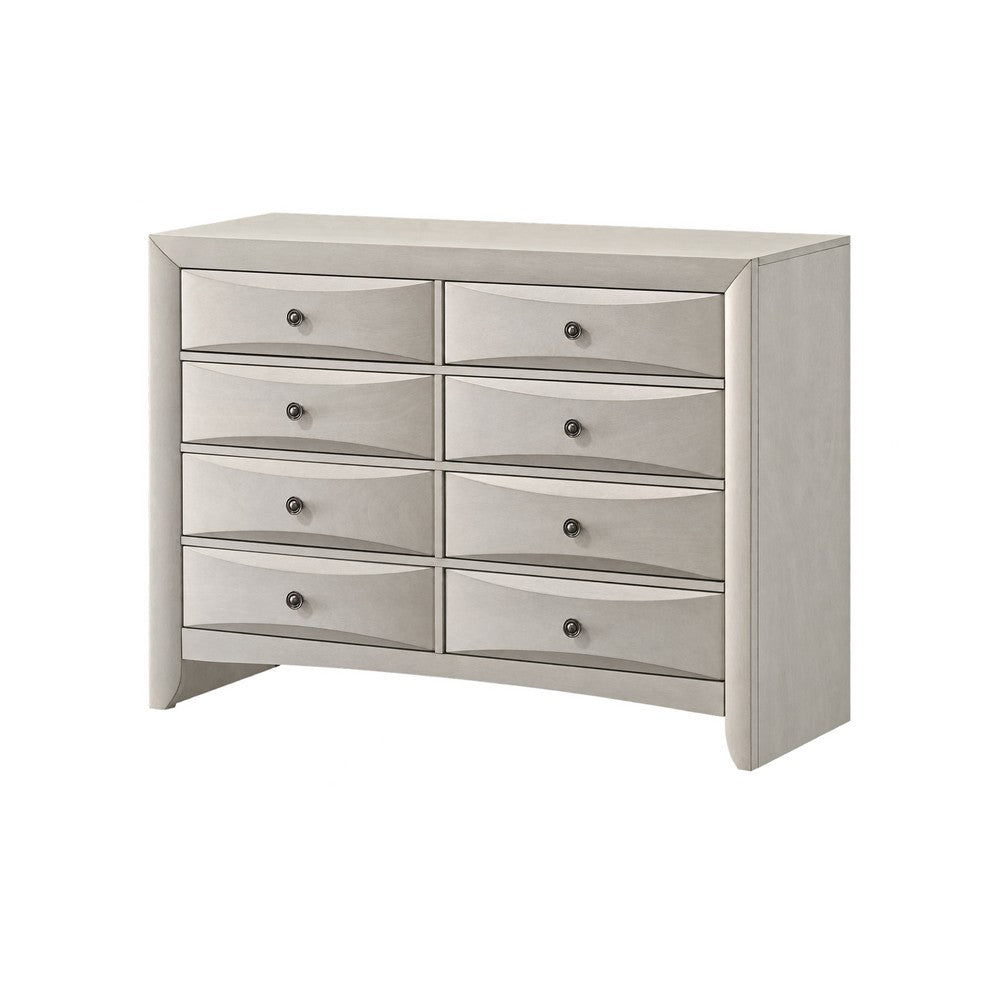 Queen Bedroom Set, Antique White Zinc, 4pc w 2 Nightstands, Dresser