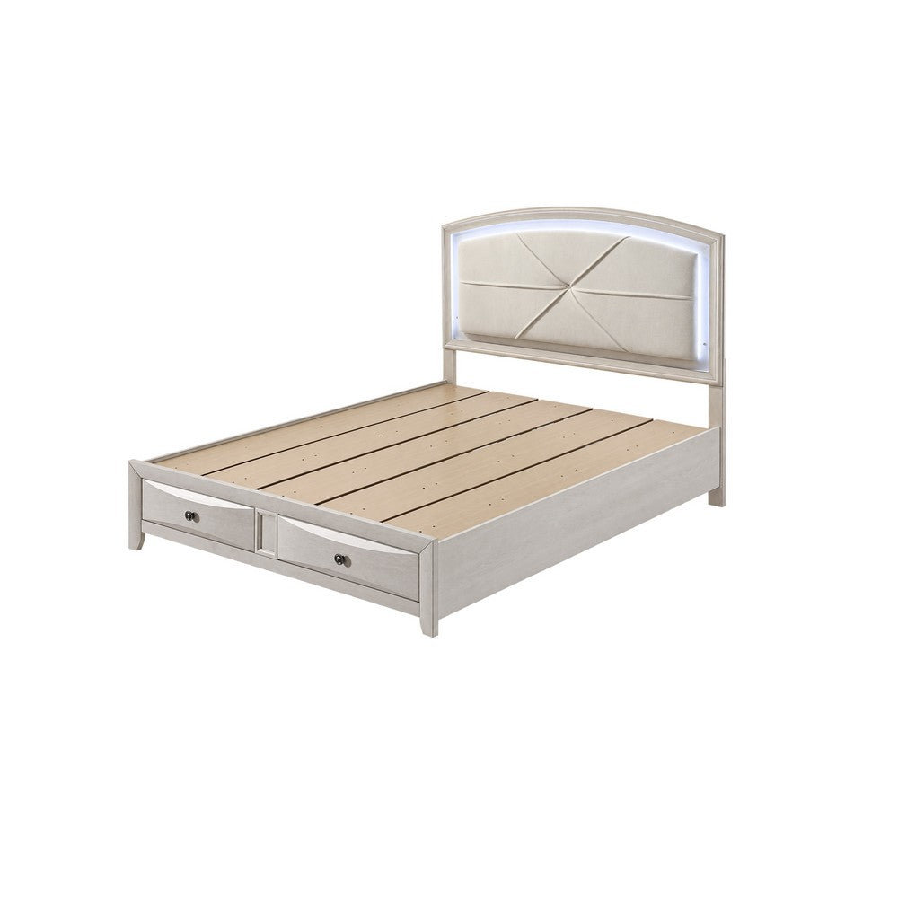 Queen Bedroom Set, Storage, Antique White Zinc, 3pc w 2 Nightstands