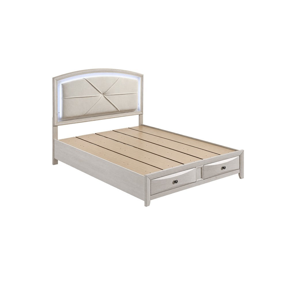 Queen Bedroom Set, Storage, Antique White Zinc, 3pc w 2 Nightstands
