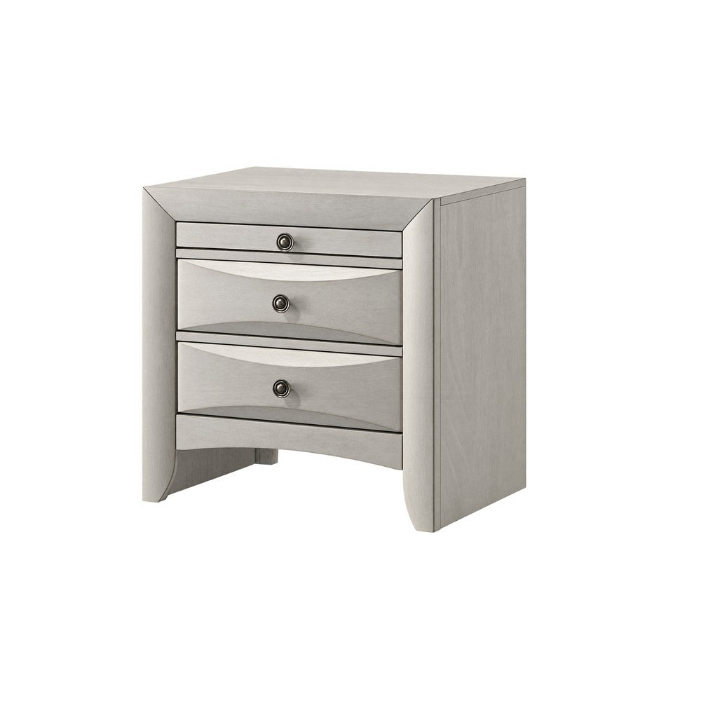 Queen Bedroom Set, Storage, Antique White Zinc, 3pc w 2 Nightstands