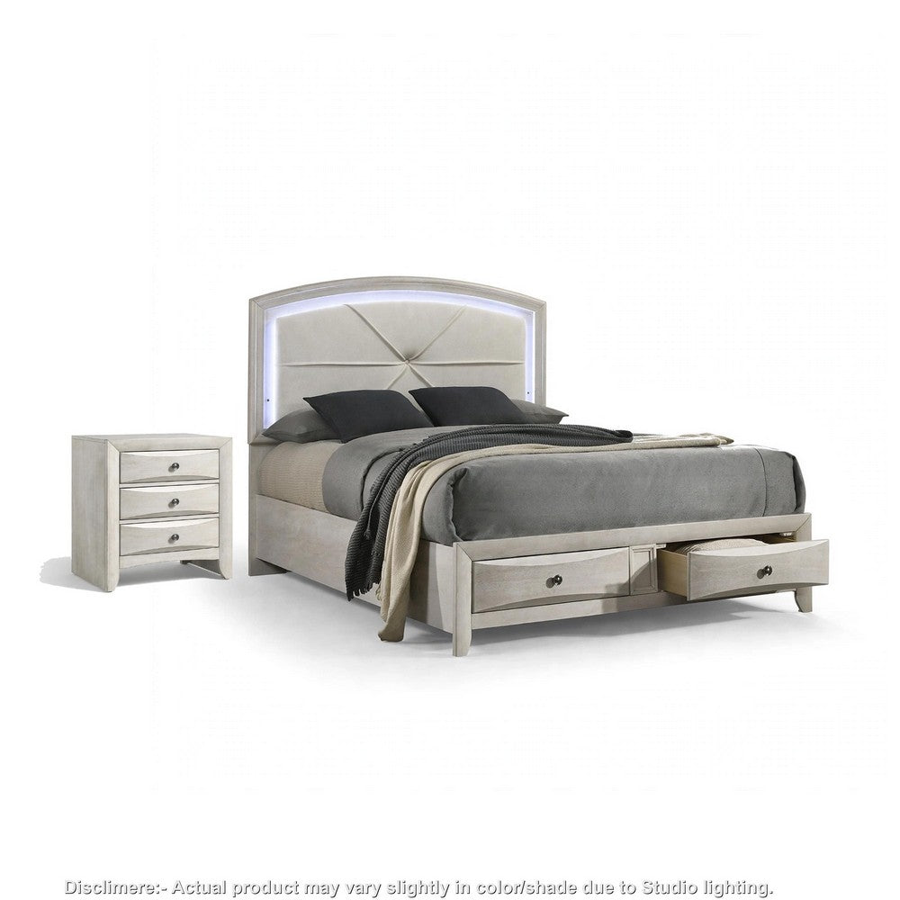 Queen Bedroom Set, Storage, Antique White Zinc, 2pc w Nightstand
