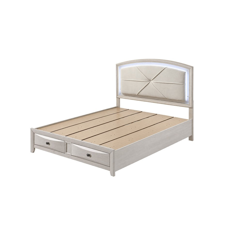 Queen Bedroom Set, Storage, Antique White Zinc, 2pc w Nightstand