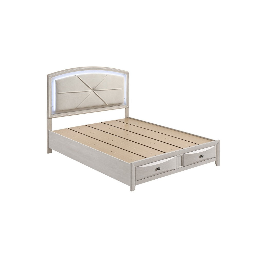 Queen Bedroom Set, Storage, Antique White Zinc, 2pc w Nightstand