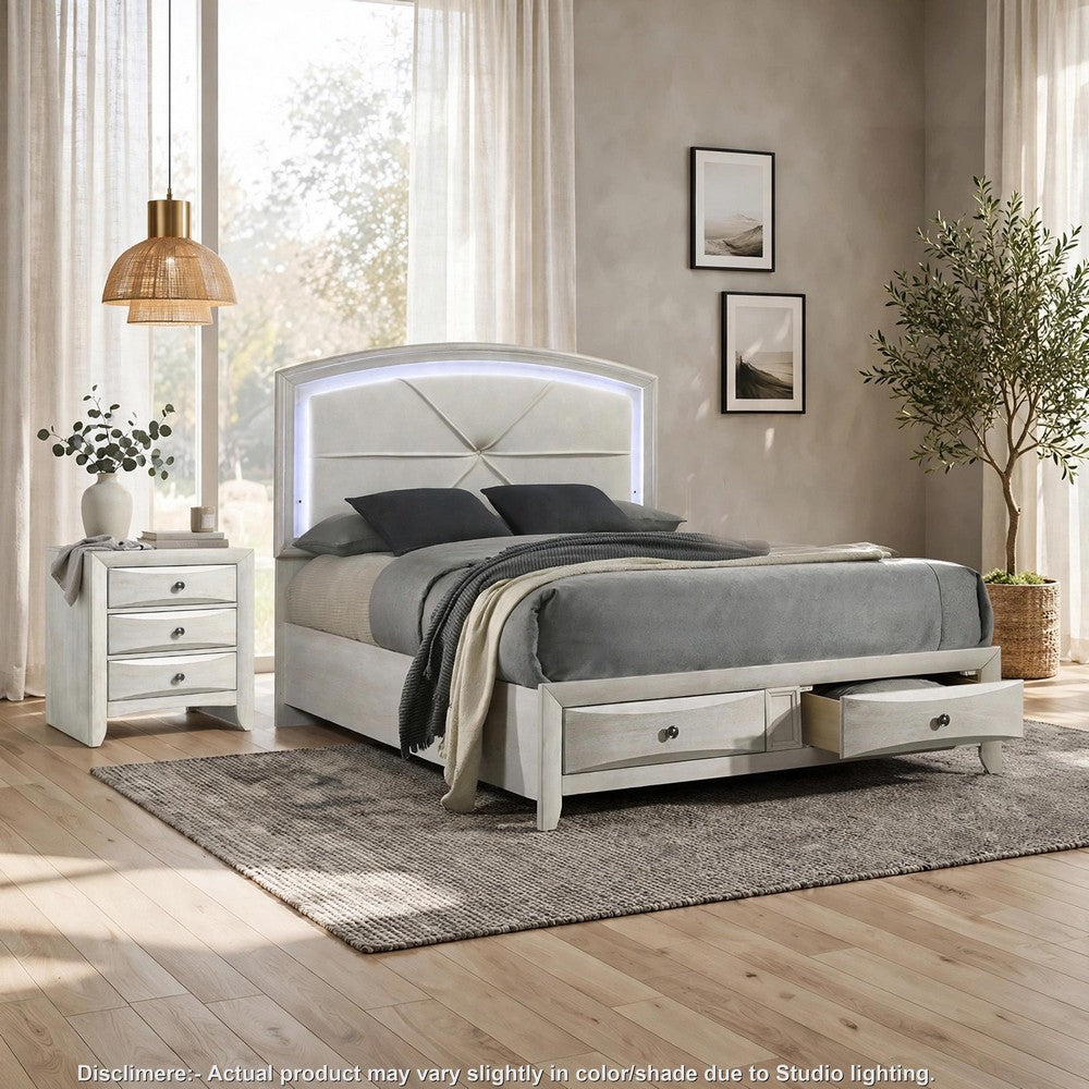 Queen Bedroom Set, Storage, Antique White Zinc, 2pc w Nightstand