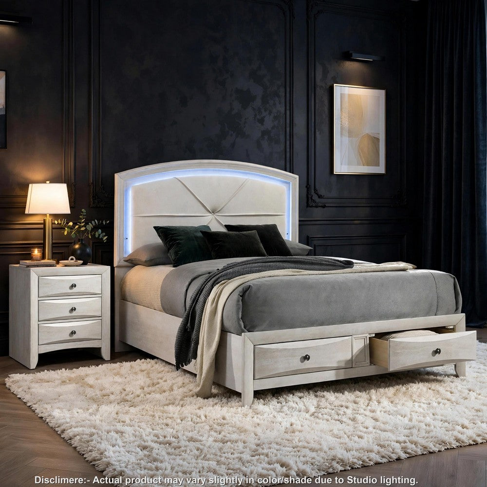 Queen Bedroom Set, Storage, Antique White Zinc, 2pc w Nightstand
