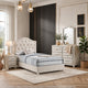 Full Bedroom Set, Upholstered Storage Design, Beige, 4pc w NS, Dresser