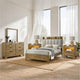 King Bedroom Set, Light Aspen Brown, 5pc w 2 NS, Dresser, Mirror