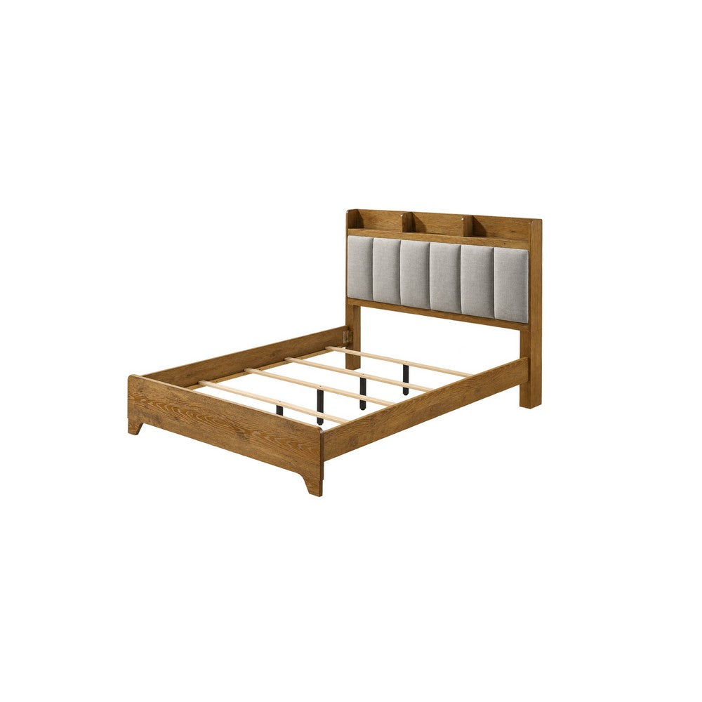 King Bedroom Set, Light Aspen Brown Gray, 3pc w 2 Nightstands