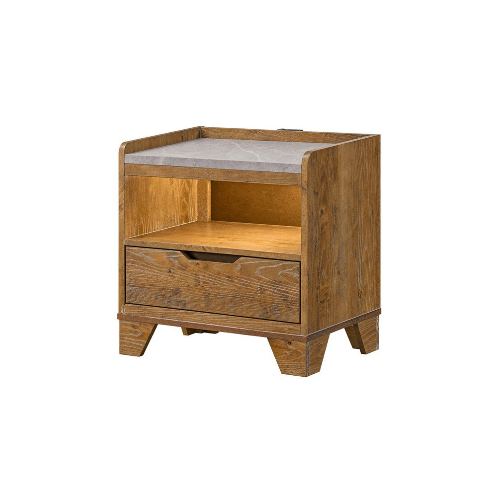 King Bedroom Set, Light Aspen Brown Gray, 3pc w 2 Nightstands