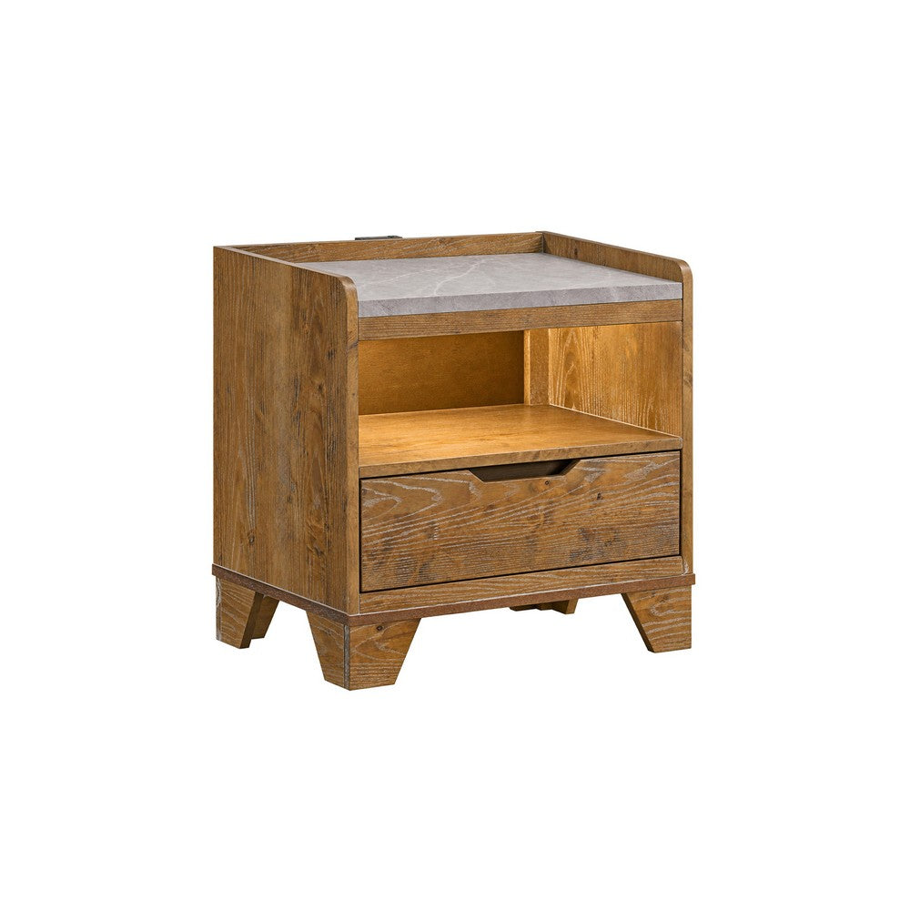 King Bedroom Set, Light Aspen Brown Gray, 3pc w 2 Nightstands