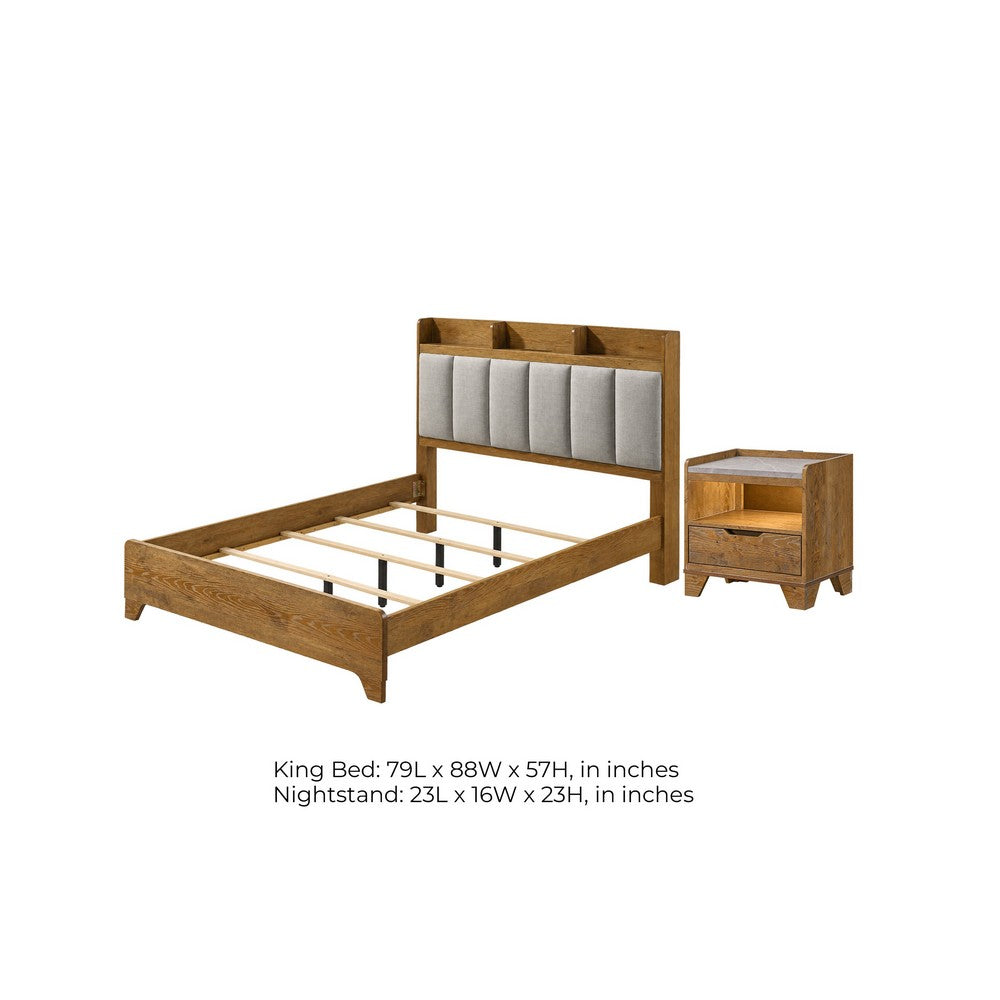 King Bedroom Set, Light Aspen Brown Gray, 2pc w Nightstand