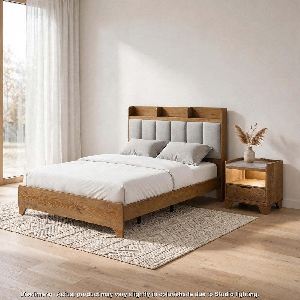 King Bedroom Set, Light Aspen Brown Gray, 2pc w Nightstand