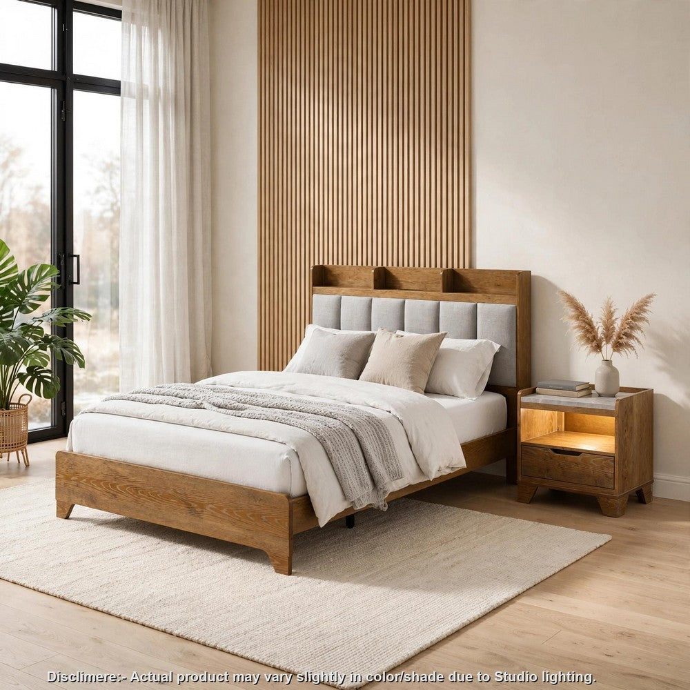 King Bedroom Set, Light Aspen Brown Gray, 2pc w Nightstand