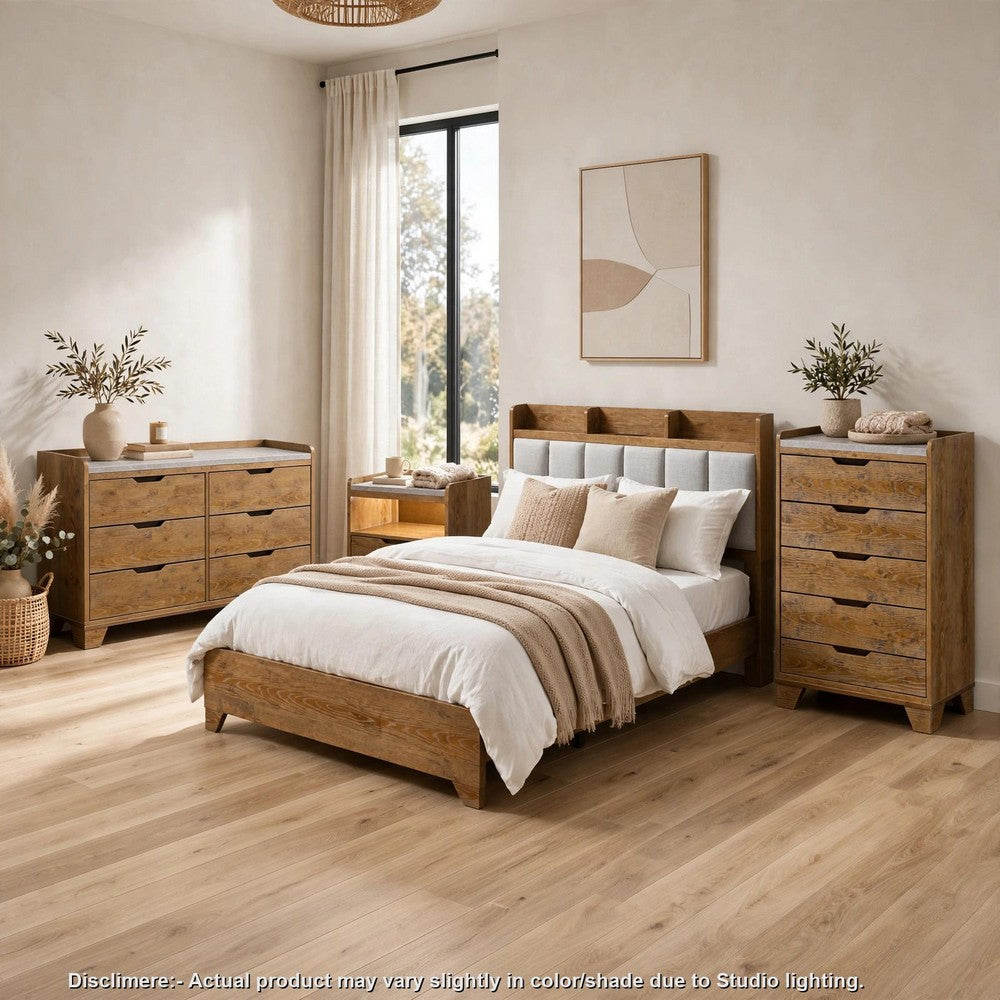Queen Bedroom Set, Light Aspen Brown Gray, 4pc w Nightstand, Dresser
