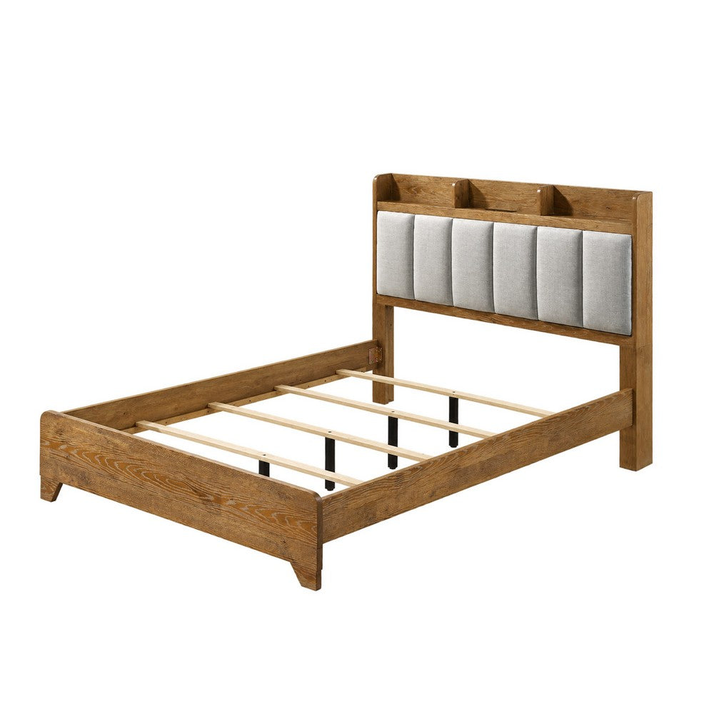 Queen Bedroom Set, Light Aspen Brown Gray, 3pc w 2 Nightstands