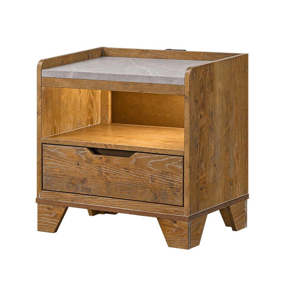 Queen Bedroom Set, Light Aspen Brown Gray, 3pc w 2 Nightstands