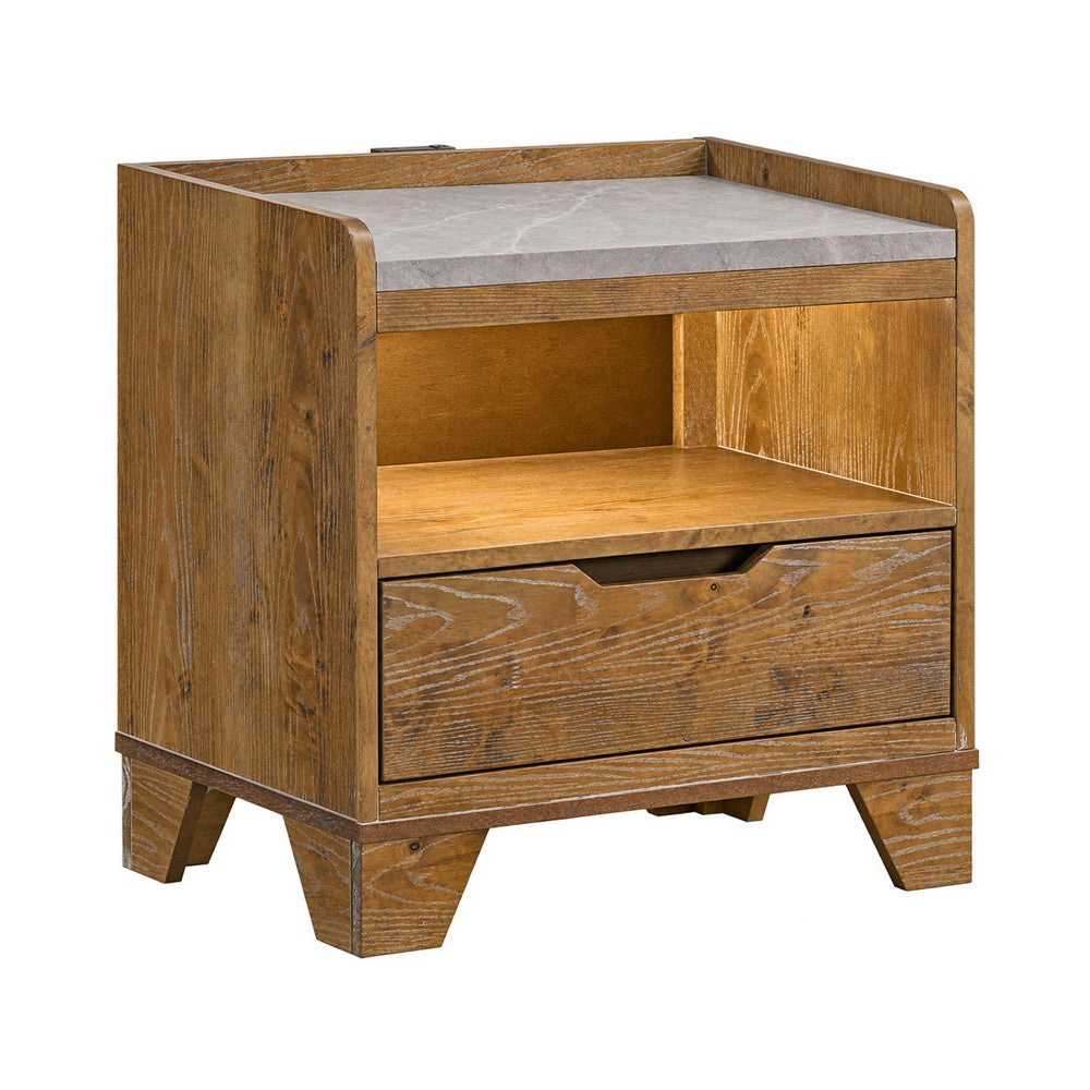 Queen Bedroom Set, Light Aspen Brown Gray, 3pc w 2 Nightstands