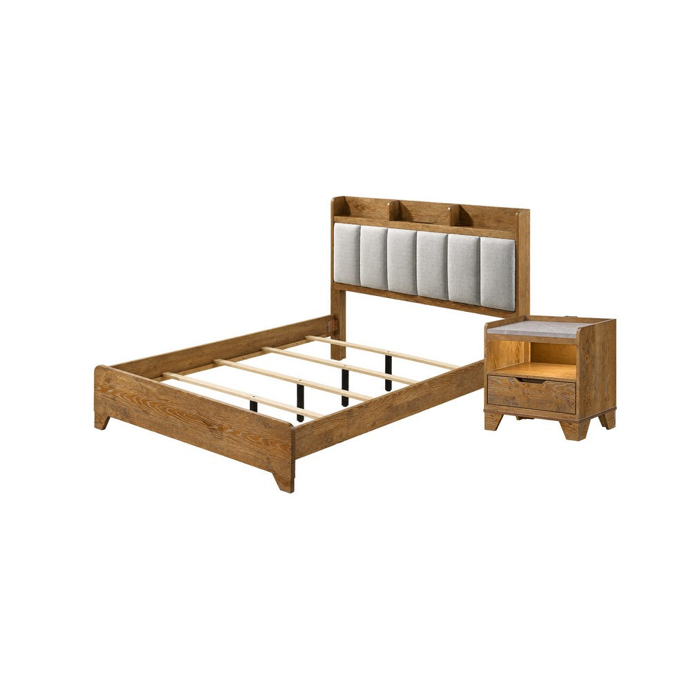Queen Bedroom Set, Light Aspen Brown Gray, 2pc w Nightstand