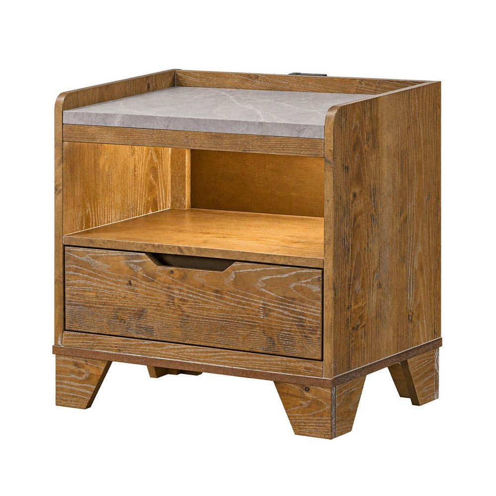Queen Bedroom Set, Light Aspen Brown Gray, 2pc w Nightstand