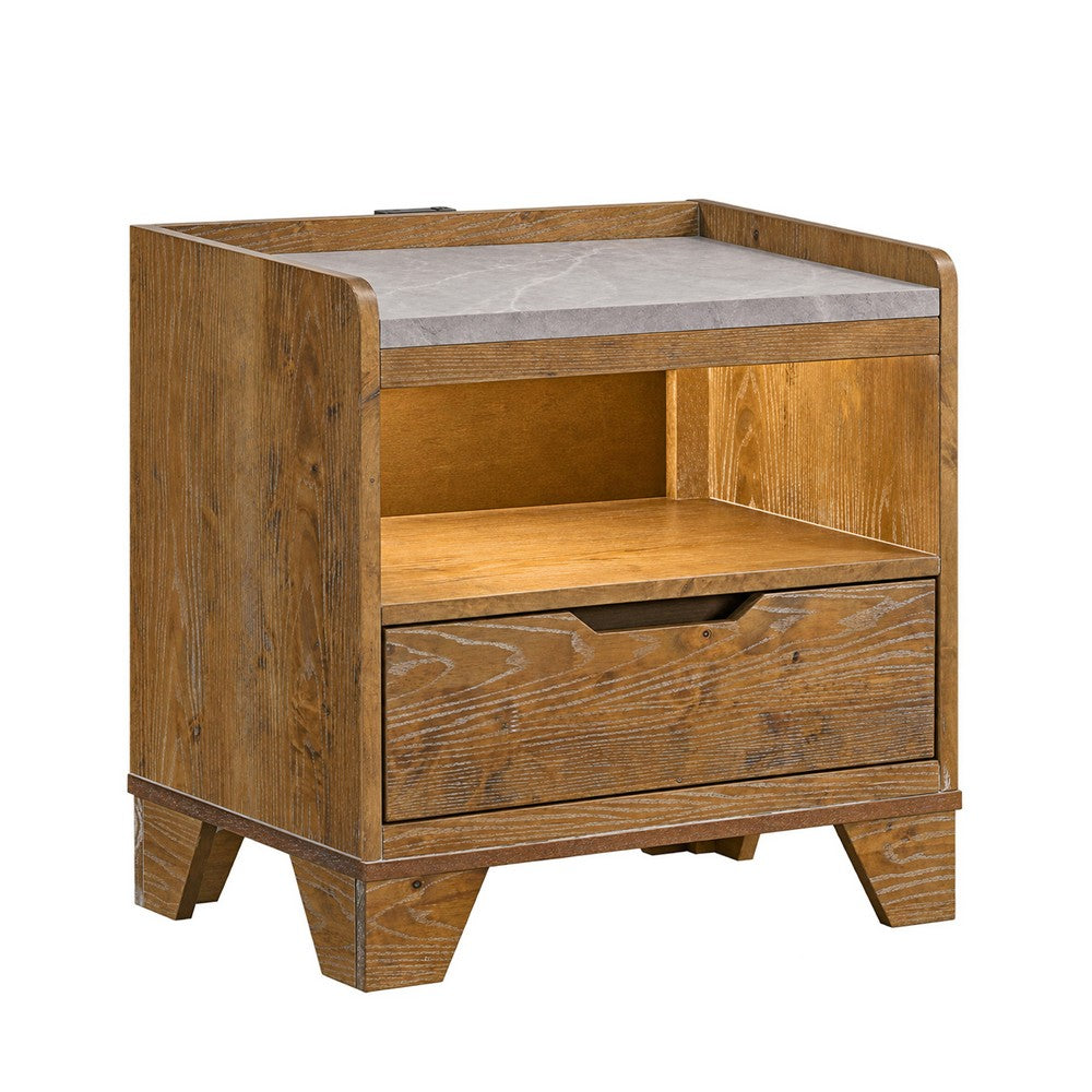 Queen Bedroom Set, Light Aspen Brown Gray, 2pc w Nightstand