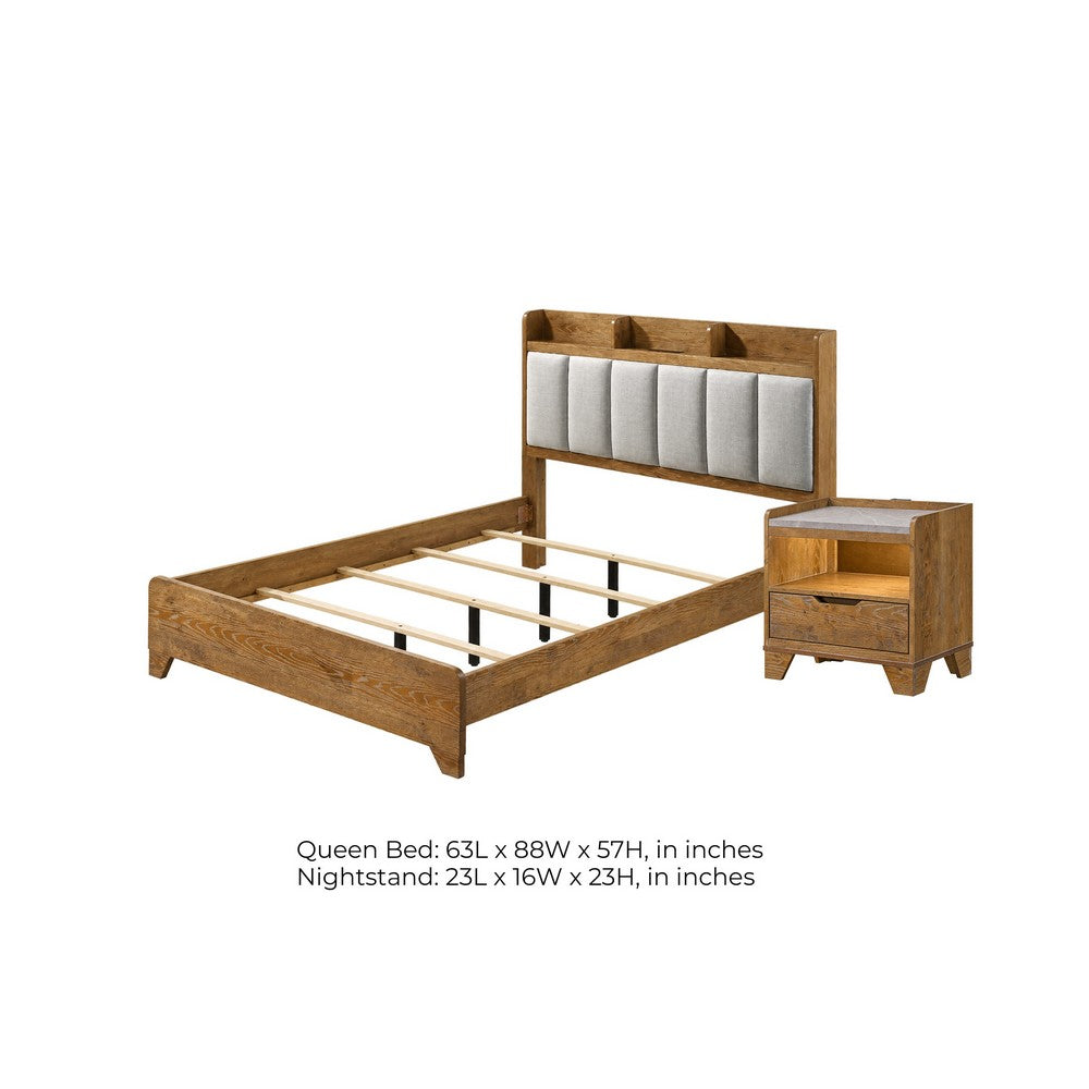 Queen Bedroom Set, Light Aspen Brown Gray, 2pc w Nightstand