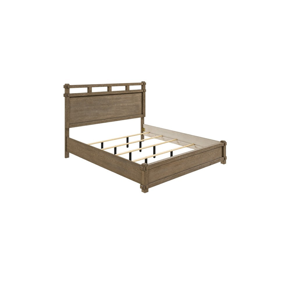 Queen Bedroom Set, Panel Design, Antique Oak Brown, 3pc w 2 NS