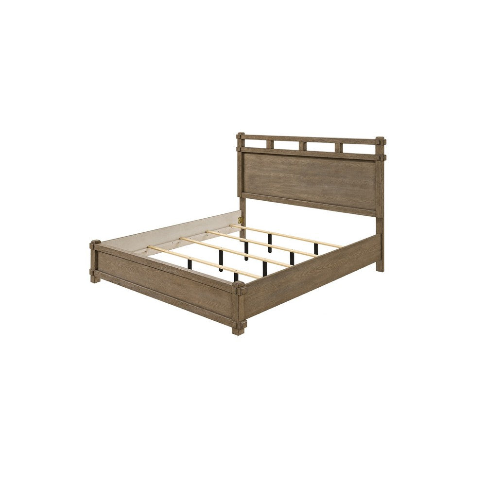 Queen Bedroom Set, Panel Design, Antique Oak Brown, 2pc w NS
