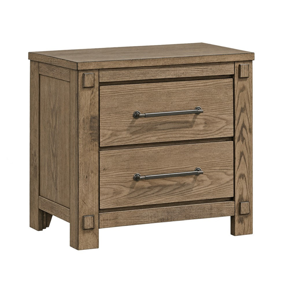Queen Bedroom Set, Panel Design, Antique Oak Brown, 2pc w NS