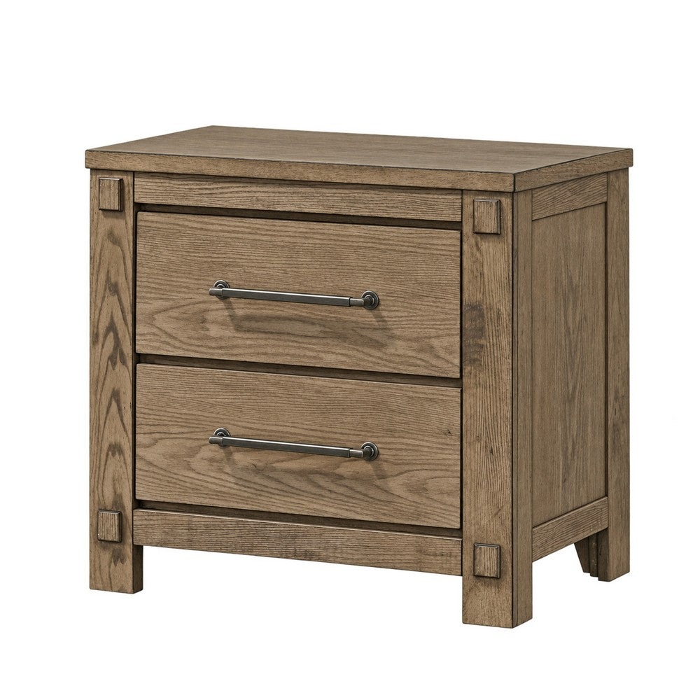 Queen Bedroom Set, Panel Design, Antique Oak Brown, 2pc w NS