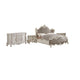 King Bedroom Set, Gray White, 4pc w 2 Nightstands, Dresser