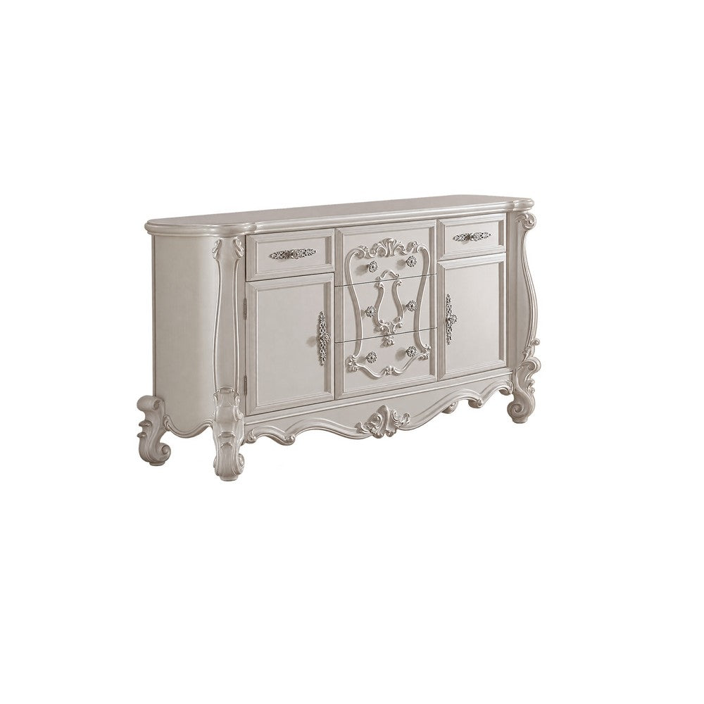 King Bedroom Set, Gray White, 4pc w 2 Nightstands, Dresser