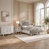 King Bedroom Set, Gray White, 4pc w 2 Nightstands, Dresser