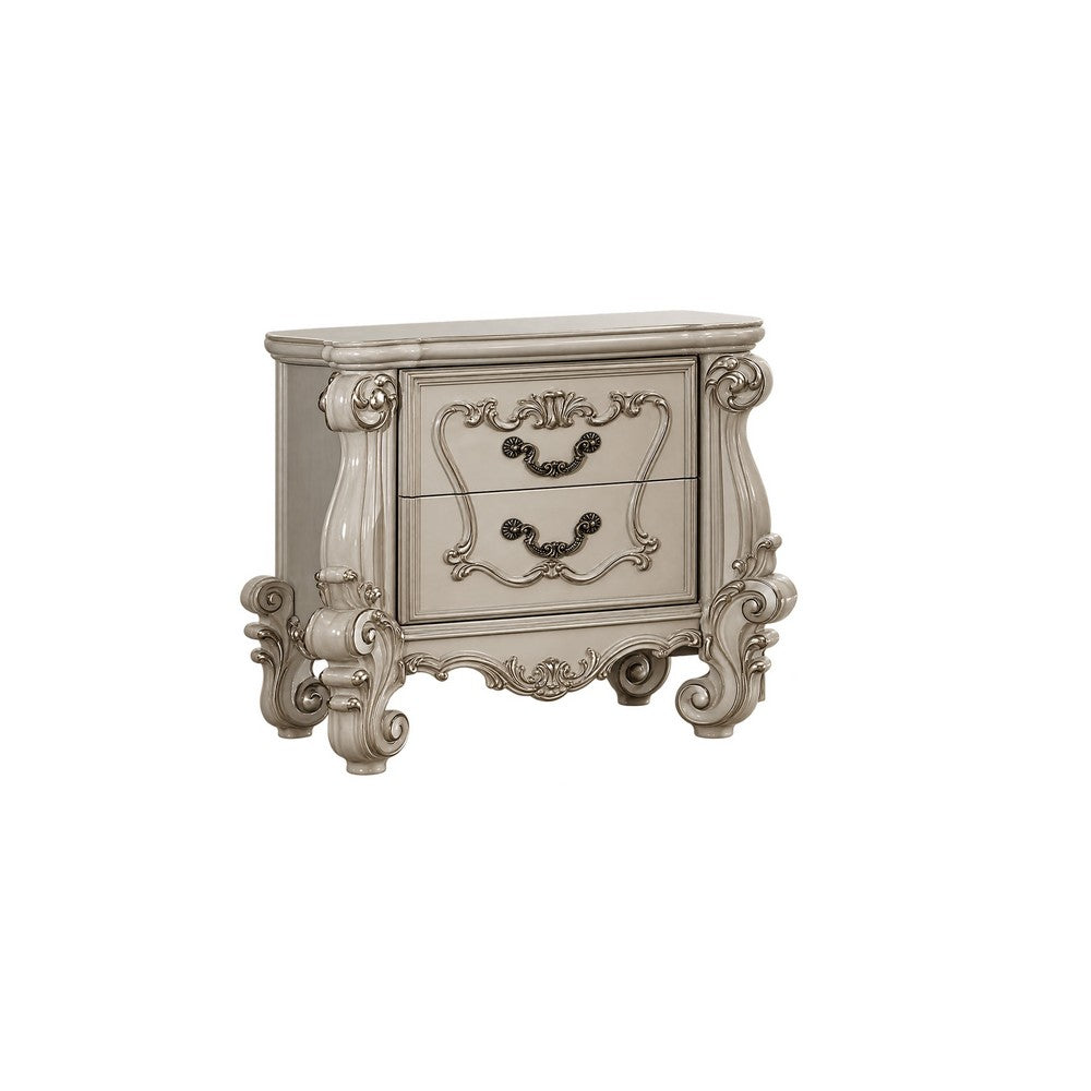 King Bedroom Set | Upholstered Design | Gray White | 3pc w 2 Nightst&s
