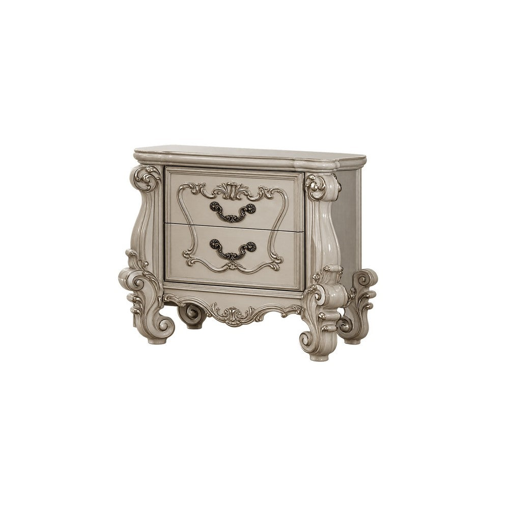 King Bedroom Set | Upholstered Design | Gray White | 3pc w 2 Nightst&s
