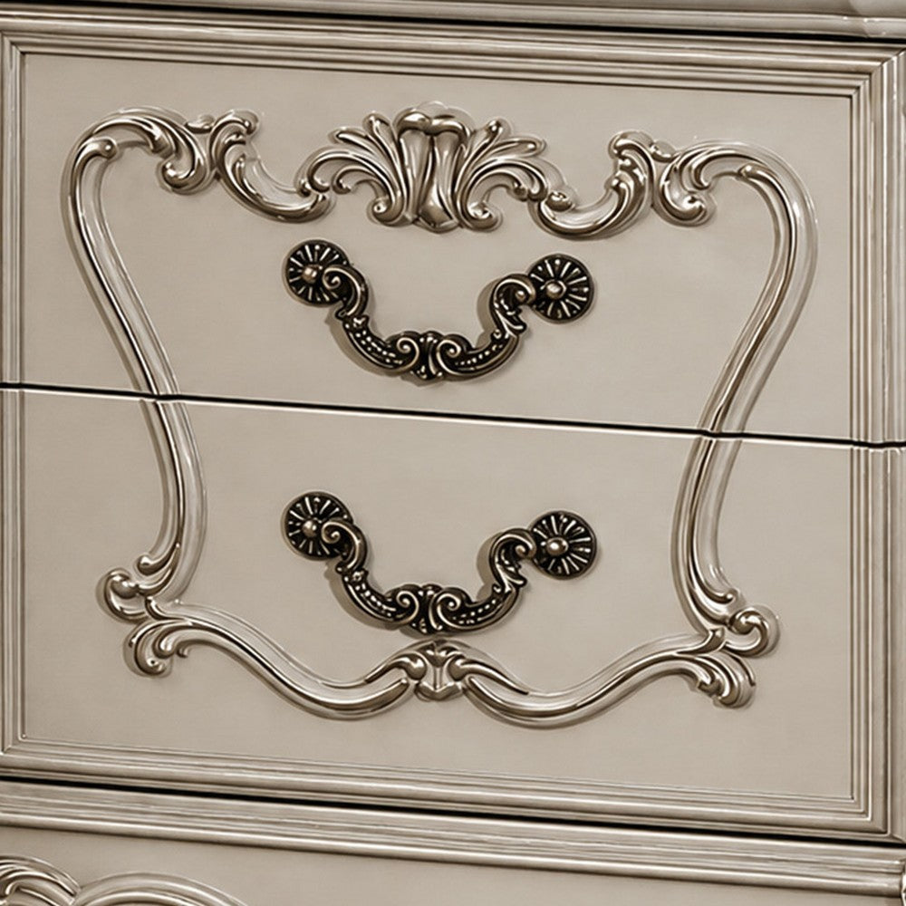 King Bedroom Set | Upholstered Design | Gray White | 3pc w 2 Nightst&s