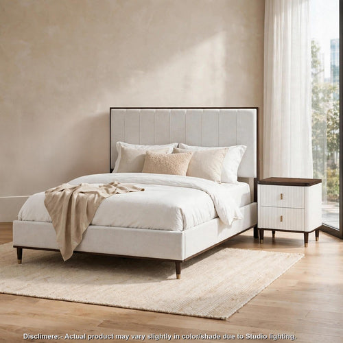 Queen Bedroom Set, Upholstered Design, Gray White, 2pc w Nightstand