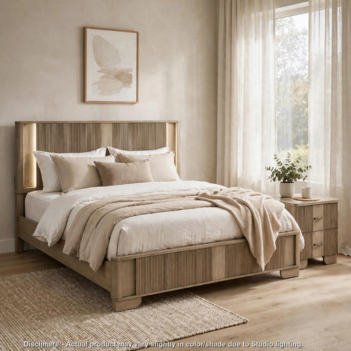 King Bedroom Set, LED Lighting, Oak Brown, 2pc w NS