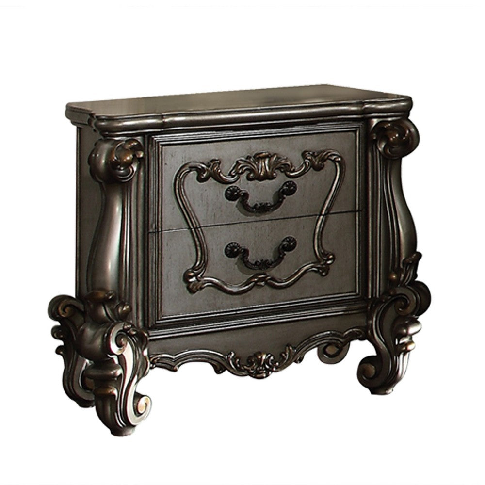 2pc Queen Bedroom Set, Silver and Gray, Nightstand