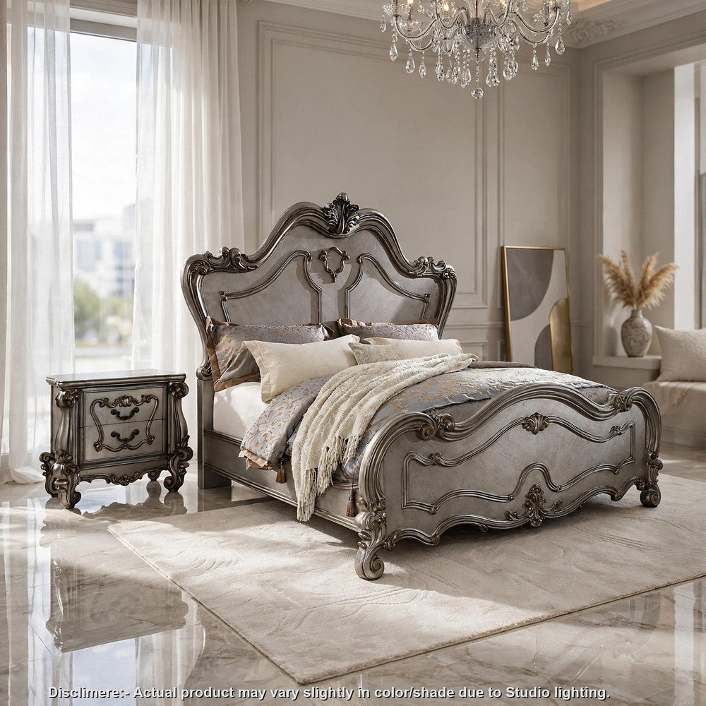 2pc Queen Bedroom Set, Silver and Gray, Nightstand