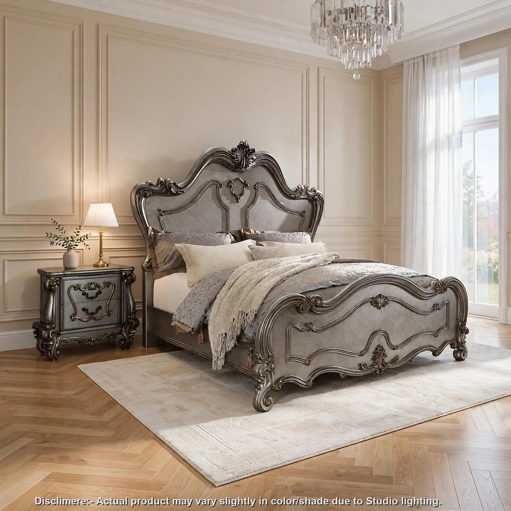 2pc Queen Bedroom Set, Silver and Gray, Nightstand