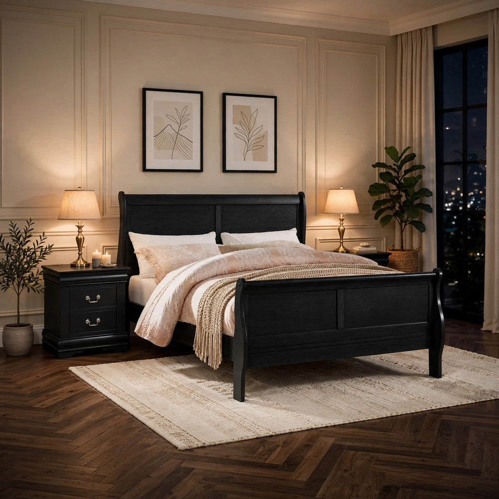 3pc King Bedroom Set, Black, 2 Nightstands