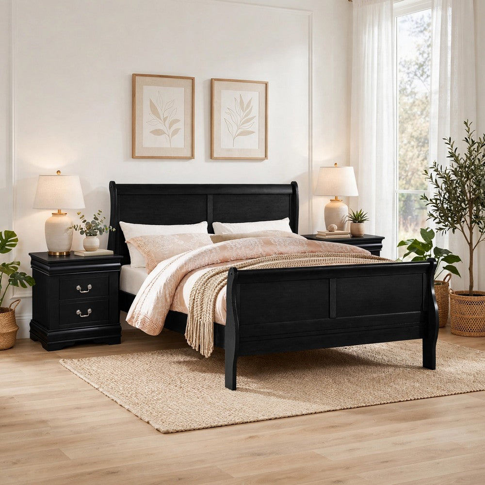 3pc King Bedroom Set, Black, 2 Nightstands