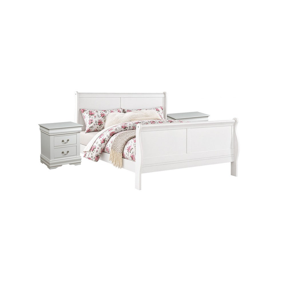 3pc King Bedroom Set, White, 2 Nightstands
